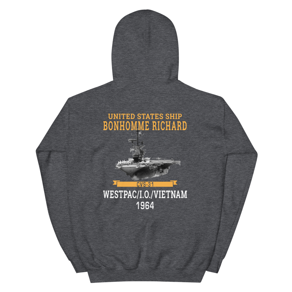 USS Bonhomme Richard (CVS-31) 1964 WESTPAC/VIETNAM Unisex Hoodie – back view, heather