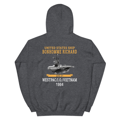 USS Bonhomme Richard (CVS-31) 1964 WESTPAC/VIETNAM Unisex Hoodie – back view, heather
