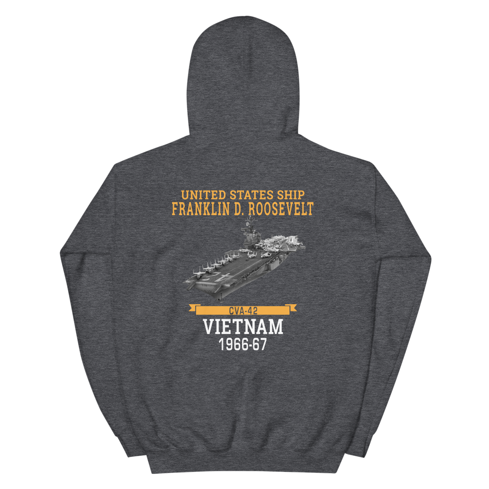 USS Franklin D. Roosevelt (CVA-42) 1966-67 VIETNAM Hoodie – back view, heather
