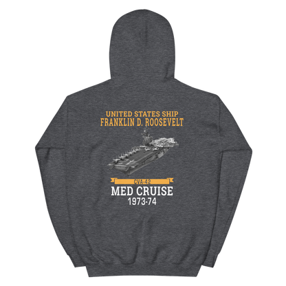 USS Franklin D. Roosevelt (CVA-42) 1973-74 MED CRUISE Hoodie – back view, heather