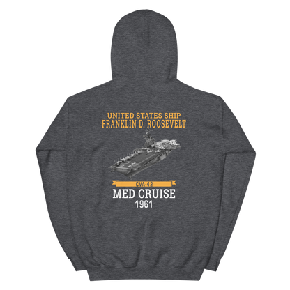 USS Franklin D. Roosevelt (CVA-42) 1961 MED CRUISE Hoodie – back view, heather
