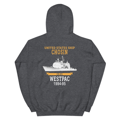 USS Chosin (CG-65) 1994-95 WESTPAC Unisex Hoodie – back view, heather