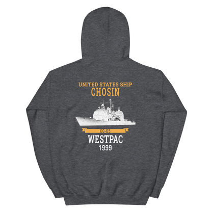 USS Chosin (CG-65) 1999 WESTPAC Unisex Hoodie – back view, heather