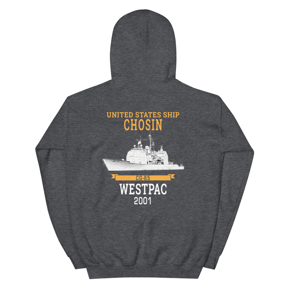 USS Chosin (CG-65) 2001 WESTPAC Unisex Hoodie – back view, heather