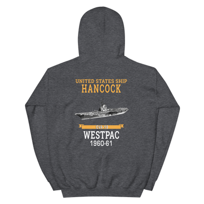 USS Hancock (CVA-19) 1960-61 WESTPAC Unisex Hoodie – back view, heather