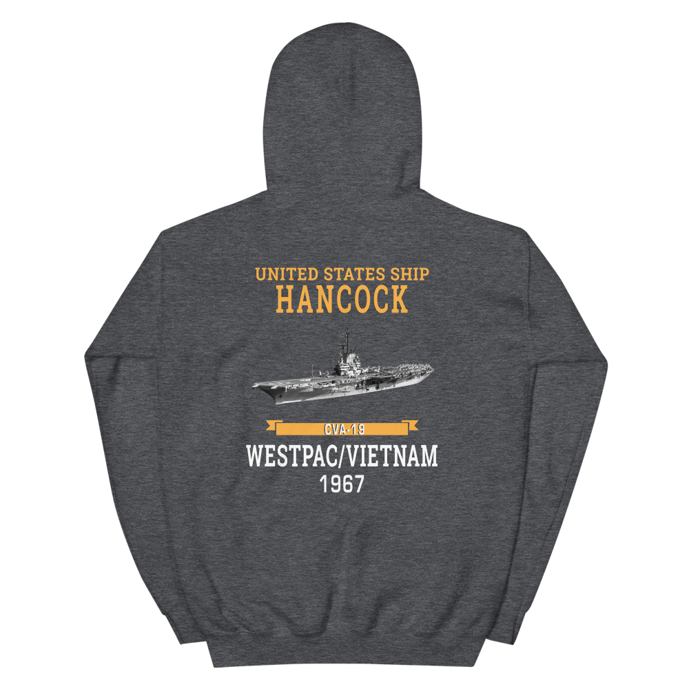USS Hancock (CVA-19) 1967 WESTPAC/VIETNAM Unisex Hoodie – back view, heather