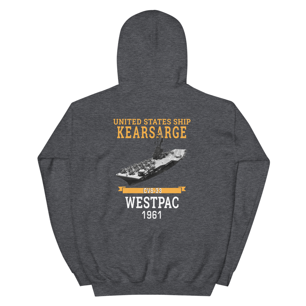 USS Kearsarge (CVS-33) 1961 WESTPAC Hoodie – back view, heather