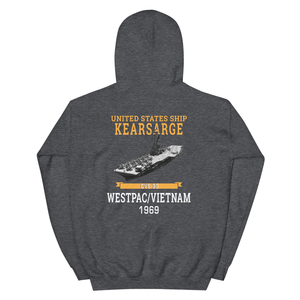 USS Kearsarge (CVS-33) 1969 WESTPAC/VIETNAM Hoodie – back view, heather