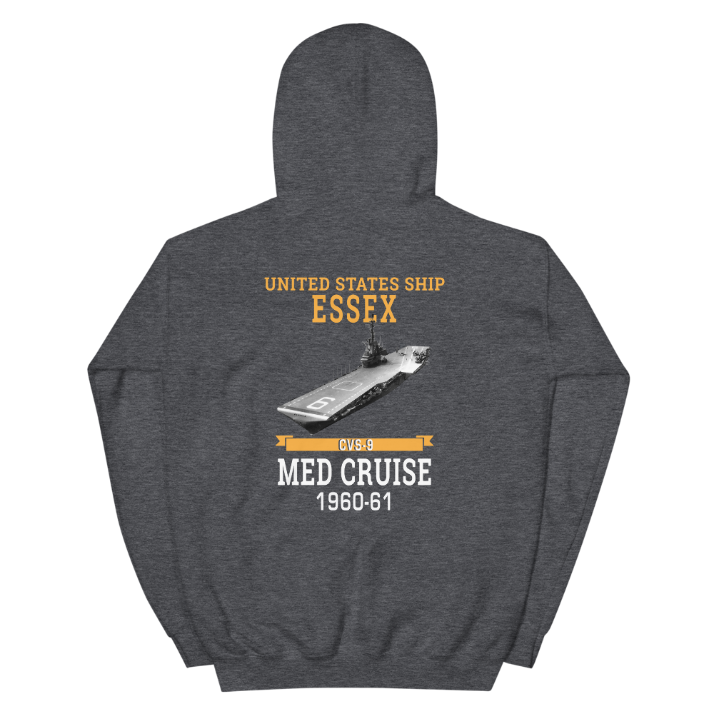 USS Essex (CVS-9) 1960-61 MED CRUISE Hoodie – back view, heather