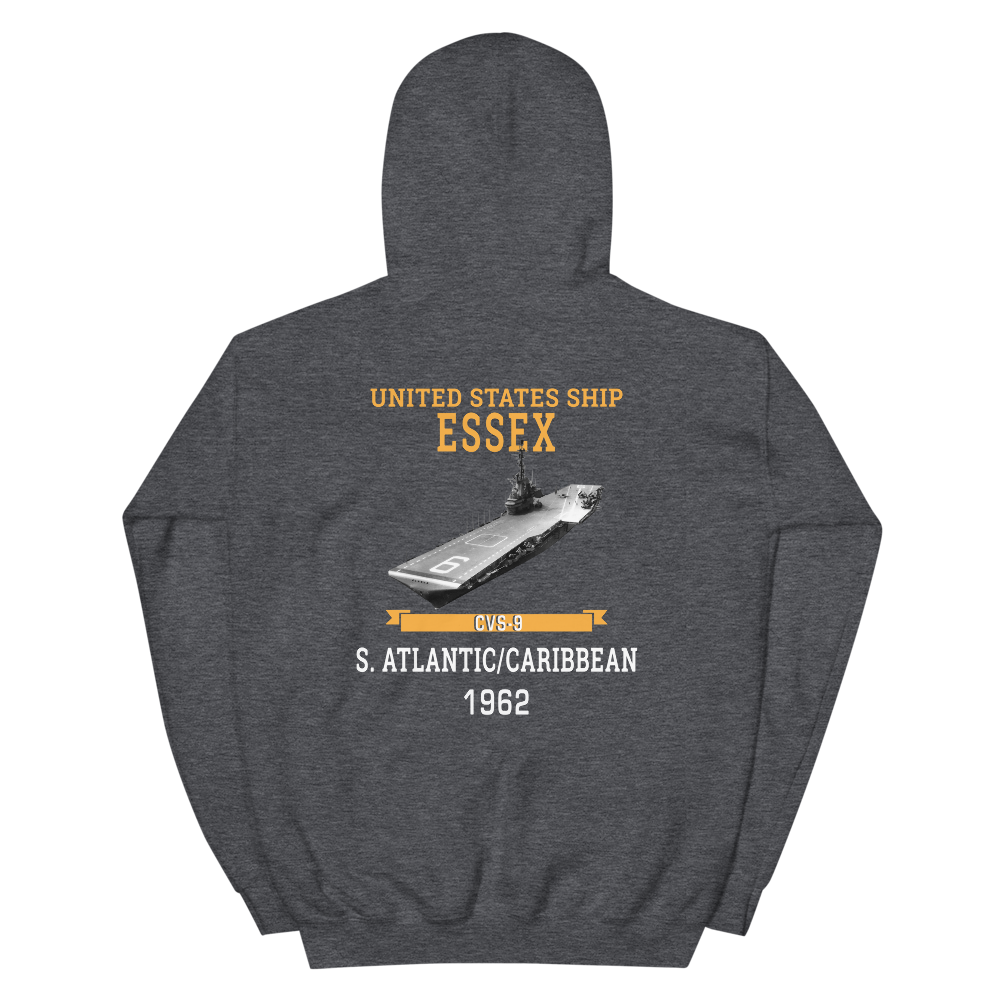 USS Essex (CVS-9) 1962 S. ATLANTIC/CARIBBEAN Hoodie – back view, heather