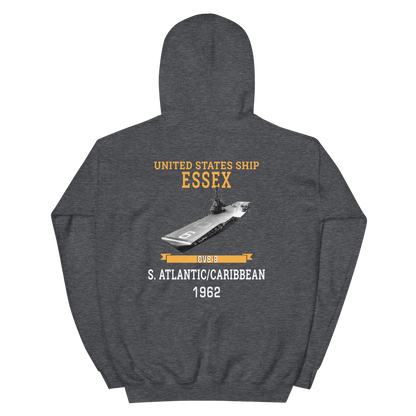 USS Essex (CVS-9) 1962 S. ATLANTIC/CARIBBEAN Hoodie – back view, heather