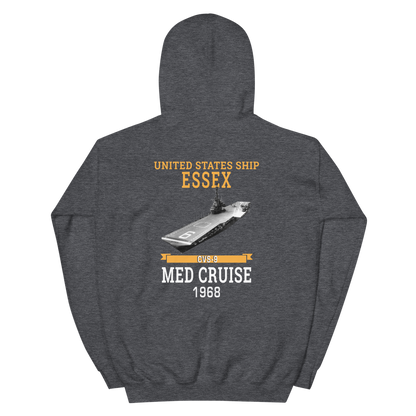 USS Essex (CVS-9) 1968 MED CRUISE Hoodie – back view, heather