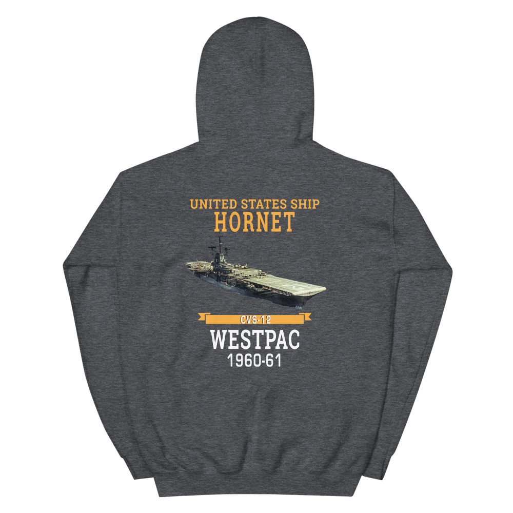 USS Hornet (CVS-12) 1960-61 WESTPAC Hoodie – back view, heather