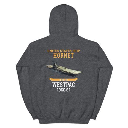 USS Hornet (CVS-12) 1960-61 WESTPAC Hoodie – back view, heather