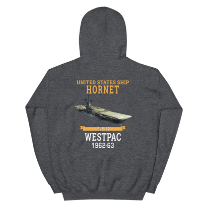 USS Hornet (CVS-12) 1962-63 WESTPAC Hoodie – back view, heather