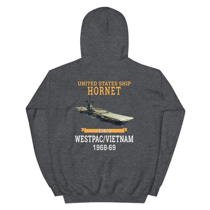 USS Hornet (CVS-12) 1968-69 WESTPAC/VIETNAM Hoodie – back view, heather