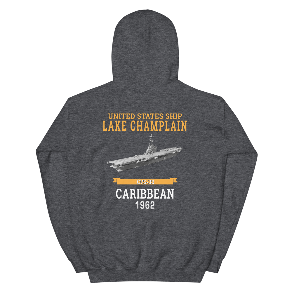 USS Lake Champlain (CVS-39) 1962 CARIBBEAN Hoodie – back view, heather