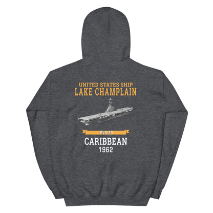 USS Lake Champlain (CVS-39) 1962 CARIBBEAN Hoodie – back view, heather