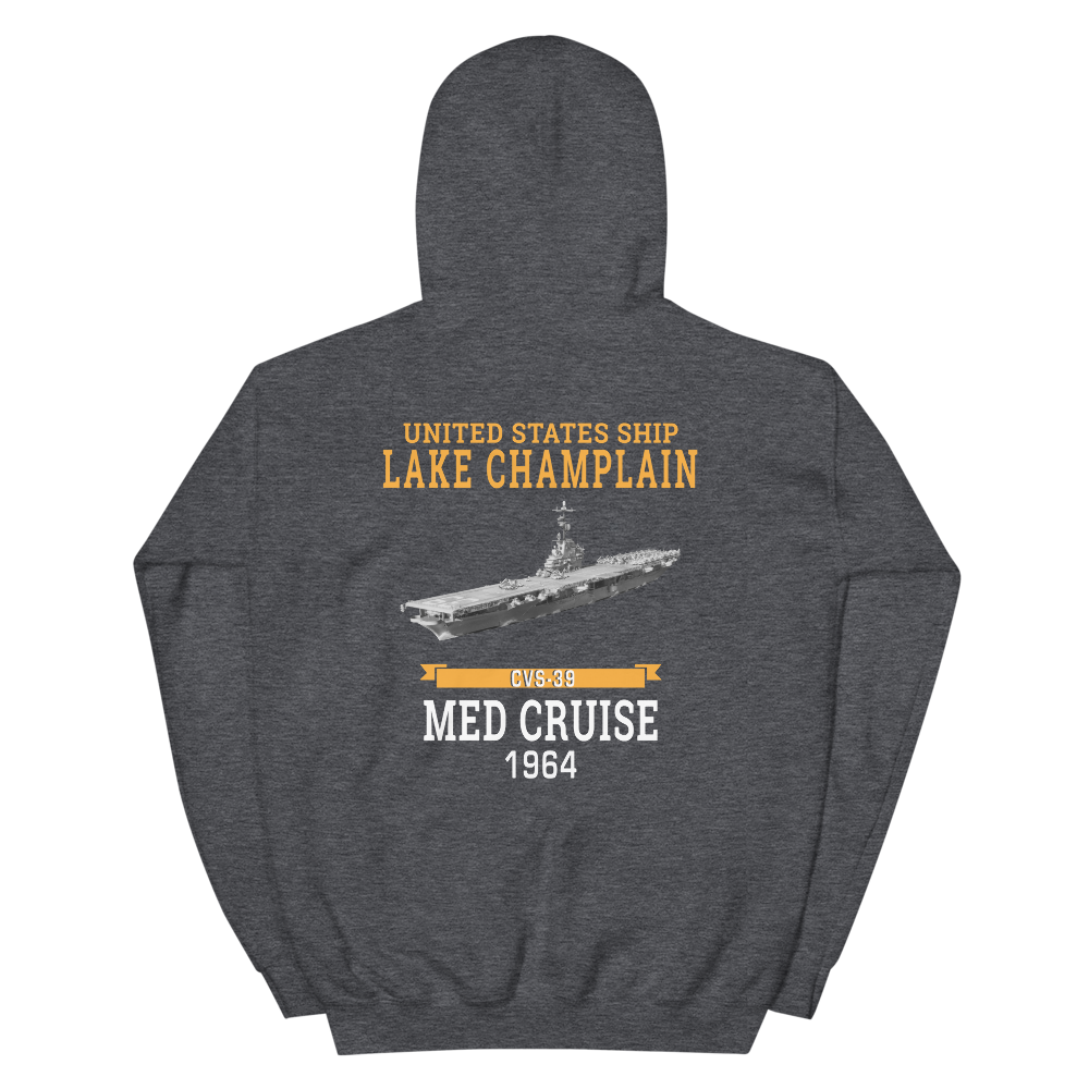 USS Lake Champlain (CVS-39) 1964 MED CRUISE Hoodie – back view, heather