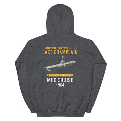 USS Lake Champlain (CVS-39) 1964 MED CRUISE Hoodie – back view, heather