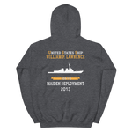 USS William P. Lawrence (DDG-110) 2013 MAIDEN DEPLOYMENT Unisex Hoodie – back view, heather