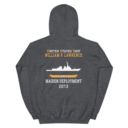 USS William P. Lawrence (DDG-110) 2013 MAIDEN DEPLOYMENT Unisex Hoodie – back view, heather
