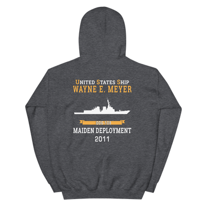 USS Wayne E. Meyer (DDG-108) 2011 MAIDEN DEPLOYMENT Unisex Hoodie – back view, heather