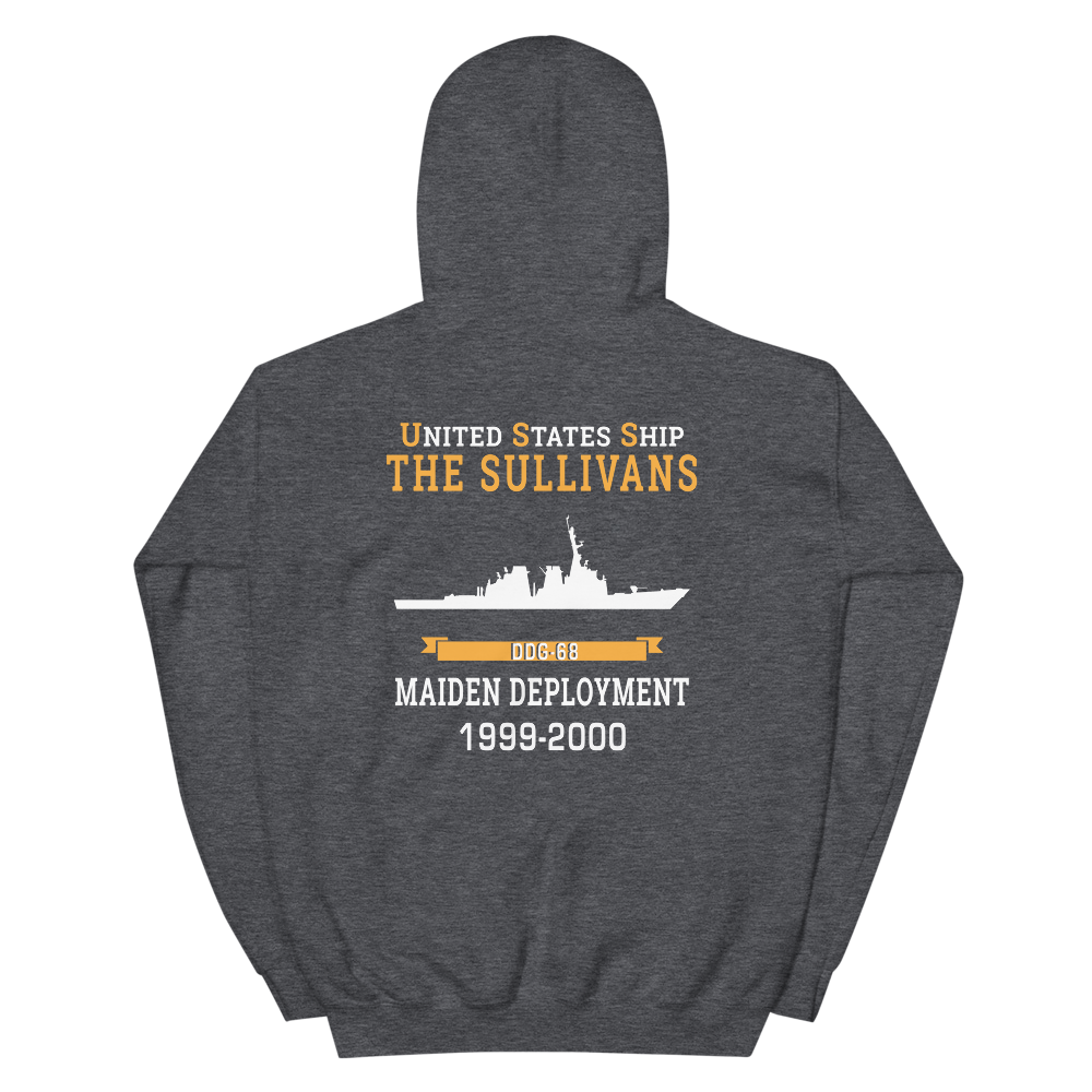 USS The Sullivans (DDG-68) 1999-2000 MAIDEN DEPLOYMENT Unisex Hoodie – back view, heather