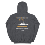 USS Stout (DDG-55) 1996 MAIDEN DEPLOYMENT Unisex Hoodie – back view, heather