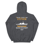 USS Stethem (DDG-63) 1997 MAIDEN DEPLOYMENT Unisex Hoodie – back view, heather
