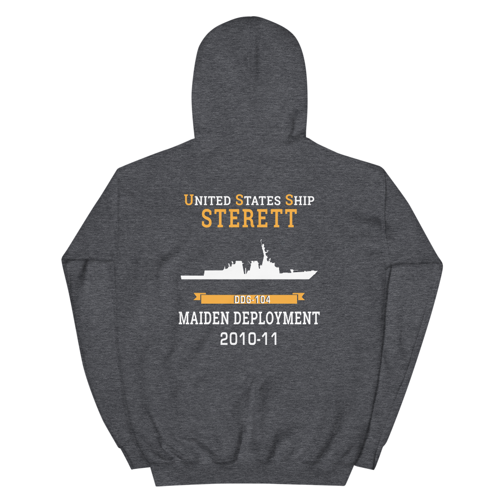 USS Sterett (DDG-104) 2010-11 MAIDEN DEPLOYMENT Unisex Hoodie – back view, heather