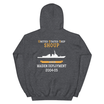 USS Shoup (DDG-86) 2004-05 MAIDEN DEPLOYMENT Unisex Hoodie – back view, heather