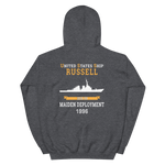 USS Russell (DDG-59) 1996 MAIDEN DEPLOYMENT Unisex Hoodie – back view, heather