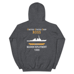 USS Ross (DDG-71) 1999 MAIDEN DEPLOYMENT Unisex Hoodie – back view, heather