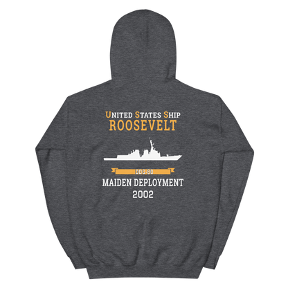 USS Roosevelt (DDG-80) 2002 MAIDEN DEPLOYMENT Unisex Hoodie – back view, heather