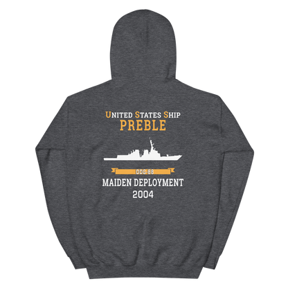 USS Preble (DDG-88) 2004 MAIDEN DEPLOYMENT Unisex Hoodie – back view, heather