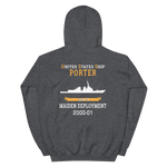 USS Porter (DDG-78) 2000-01 MAIDEN DEPLOYMENT Unisex Hoodie – back view, heather