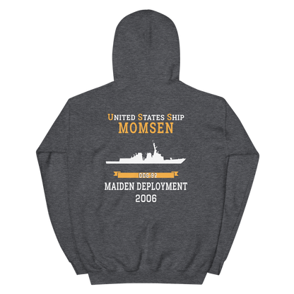 USS Momsen (DDG-92) 2006 MAIDEN DEPLOYMENT Unisex Hoodie – back view, heather