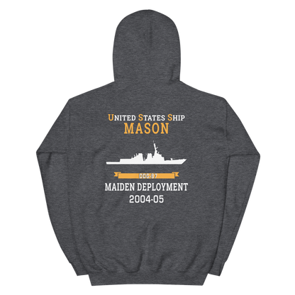 USS Mason (DDG-87) 2004-05 MAIDEN DEPLOYMENT Unisex Hoodie – back view, heather
