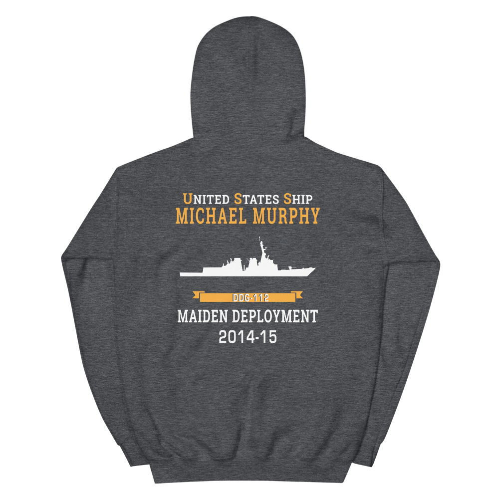 USS Michael Murphy (DDG-112) 2014-15 MAIDEN DEPLOYMENT Unisex Hoodie – back view, heather