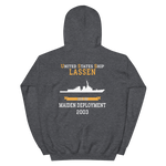USS Lassen (DDG-82) 2003 MAIDEN DEPLOYMENT Unisex Hoodie – back view, heather