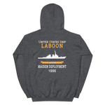 USS Laboon (DDG-58) 1996 MAIDEN DEPLOYMENT Unisex Hoodie – back view, heather