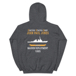 USS John Paul Jones (DDG-53) 1995 MAIDEN DEPLOYMENT Unisex Hoodie – back view, heather