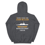 USS John S. McCain (DDG-56) 1995-96 MAIDEN DEPLOYMENT Unisex Hoodie – back view, heather
