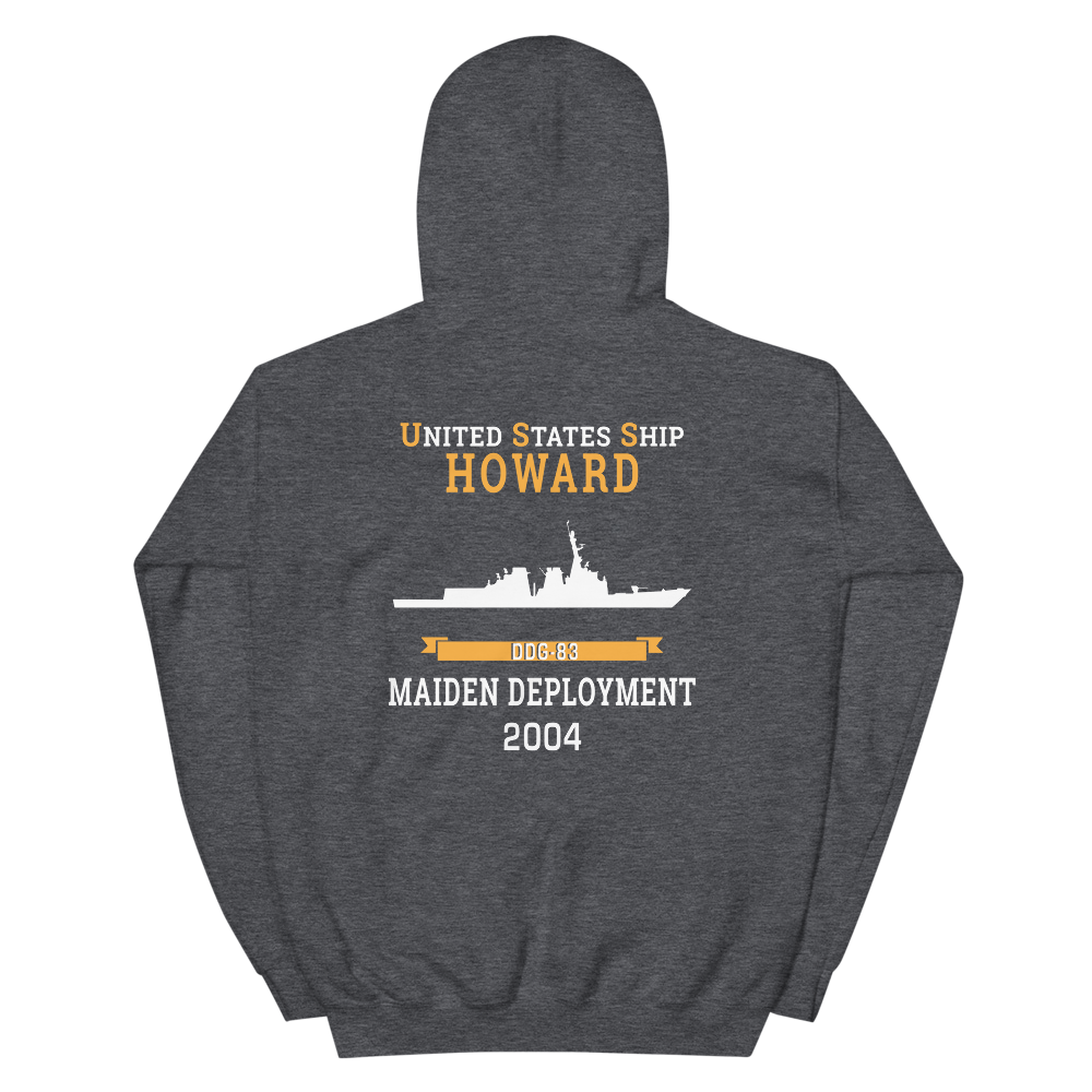 USS Howard (DDG-83) 2004 MAIDEN DEPLOYMENT Unisex Hoodie – back view, heather