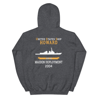 USS Howard (DDG-83) 2004 MAIDEN DEPLOYMENT Unisex Hoodie – back view, heather