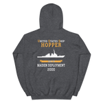 USS Hopper (DDG-70) 2000 MAIDEN DEPLOYMENT Unisex Hoodie – back view, heather