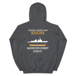 USS Higgins (DDG-76) 2000-01 MAIDEN DEPLOYMENT Unisex Hoodie – back view, heather