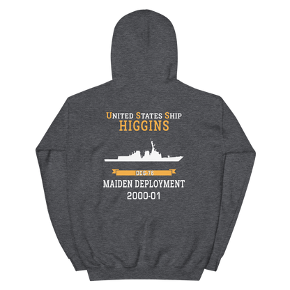 USS Higgins (DDG-76) 2000-01 MAIDEN DEPLOYMENT Unisex Hoodie – back view, heather