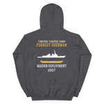 USS Forrest Sherman (DDG-98) 2007 MAIDEN DEPLOYMENT Unisex Hoodie – back view, heather